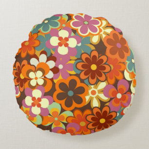 Colourful Floral vintage Seamless Pattern. Retro 7 Round Cushion