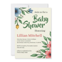 Colourful Floral Watercolor Baby Shower Invitation