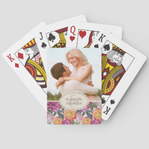 Colourful Floral Watercolor Bouquet - Wedding Playing Cards