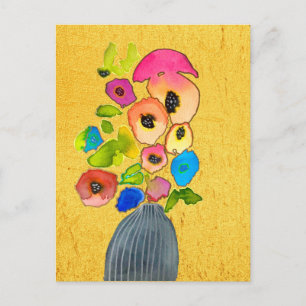 Colourful floral watercolor flowers postcard