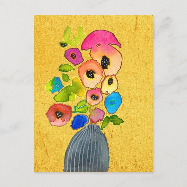 Colourful floral watercolor flowers postcard (Front)