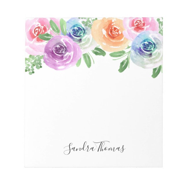 Colourful floral watercolor personalised notepad (Front)