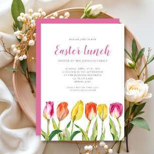Colourful Floral Watercolor Tulip Easter Lunch Invitation