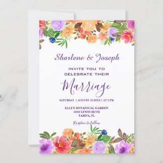 Colourful Floral Watercolor Wedding Invitation