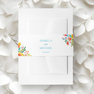 Colourful Floral Watercolor Wildflower Wedding Invitation Belly Band