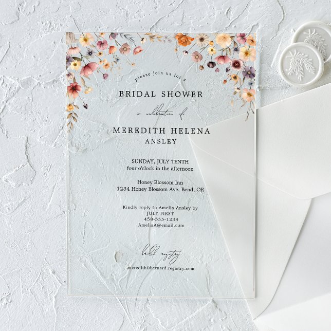 Colourful Floral Wedding Bridal Shower Acrylic Invitations (Creator Uploaded)