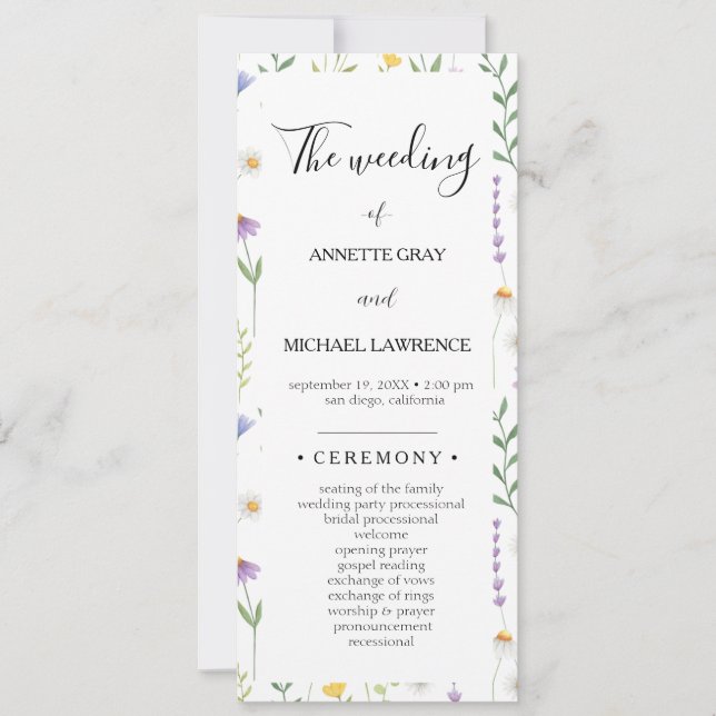 Colourful Floral wedding ceremony program (Front)