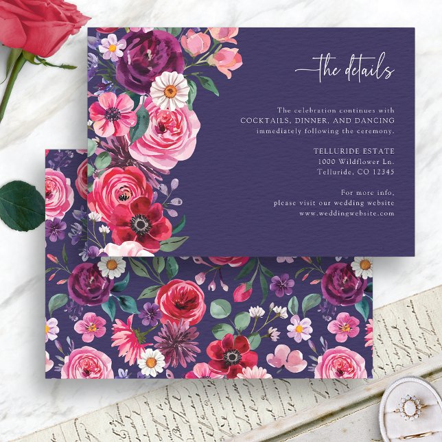 Colourful Floral Wedding Enclosure Card (Colorful Navy Blue Floral Wedding Enclosure Card by Painted Paperie
)