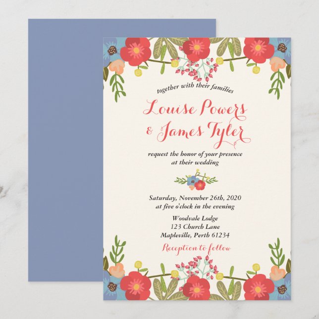 Colourful Floral Wedding Invitation (Front/Back)