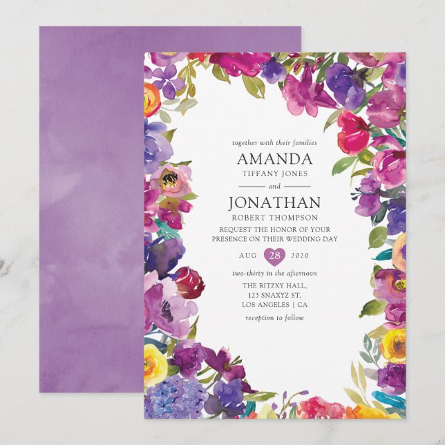 Colourful Floral Wedding Invitation (Front/Back)