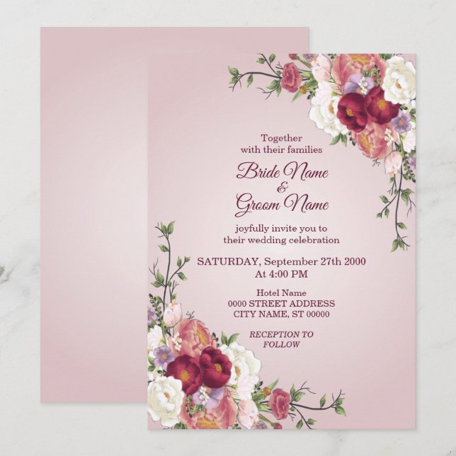 Colourful Floral Wedding Invitation (Front/Back)