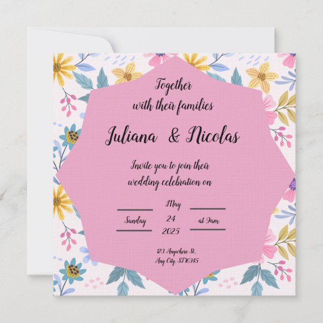  Colourful Floral Wedding Invitation Patterns (Front)