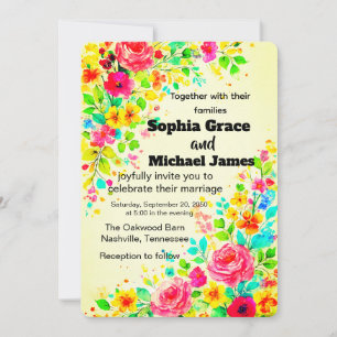 Colourful Floral Wedding Invitation   Watercolor 