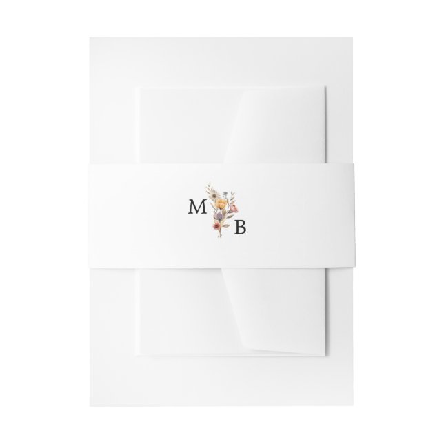 Colourful Floral Wedding Monogram Invitation Belly Band (Front Example)