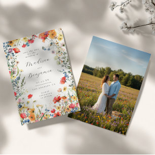 Colourful Floral Wedding Photo Save the Date Invitation