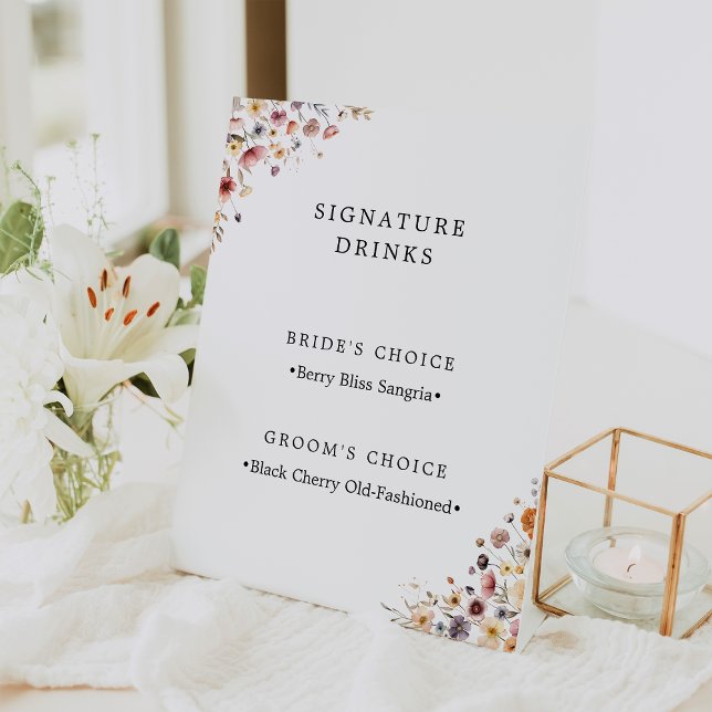 Colourful Floral Wedding Signature Drinks Pedestal Sign (Creator Uploaded)