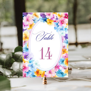 Colourful Floral Wedding Table Number