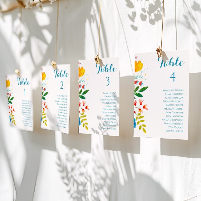 Colourful Floral Wedding Table Seating Chart Cards (Colorful Floral Wedding Table Seating Chart Cards)