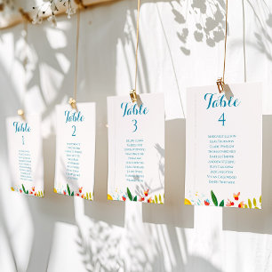 Colourful Floral Wedding Table Seating Chart Cards