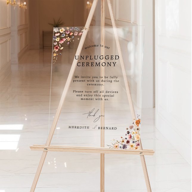 Colourful Floral Wedding Unplugged Ceremony Acrylic Sign (Creator Uploaded)