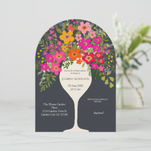 Colourful Floral Wine Glass Bridal Shower Invitation