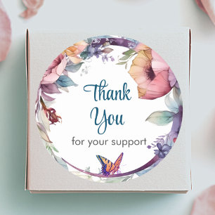 Colourful Floral with butterfly Thank You Classic Round Sticker