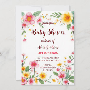 Colourful Floral with Pink and Yellow Baby Shower Invitation
