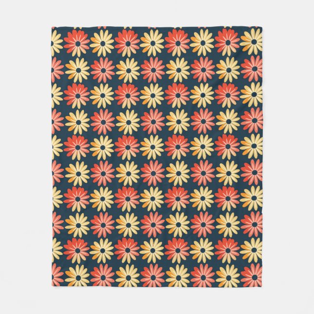 Colourful Floral With Red, Orange Flower Fleece Blanket (Front)