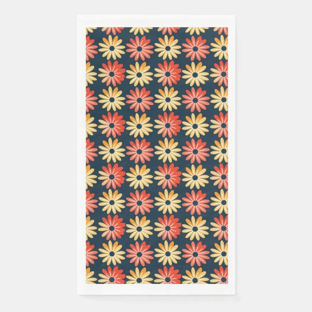 Colourful Floral With Red, Orange Flower Napkin (Front)