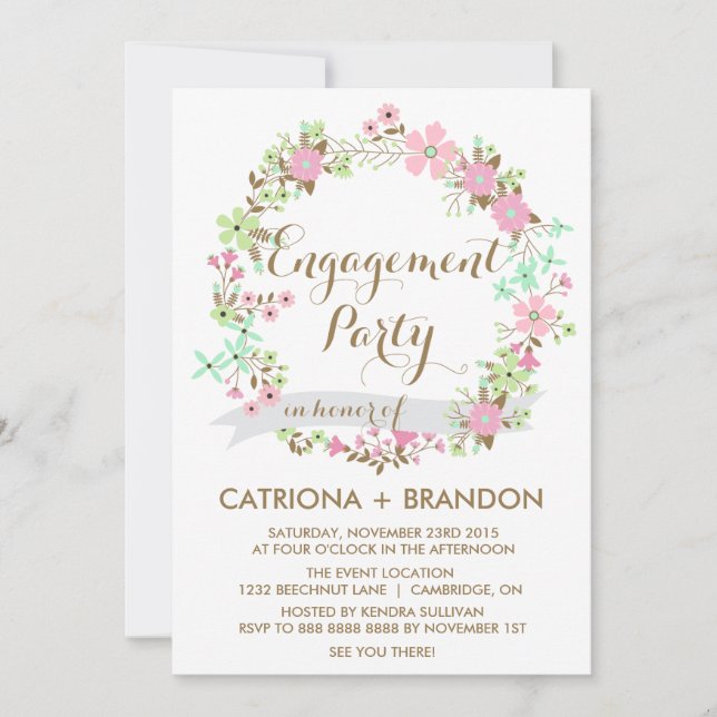 Colourful Floral Wreath Engagement Party Invitatio Invitation (Front)