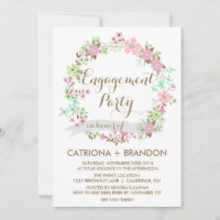 Colourful Floral Wreath Engagement Party Invitatio