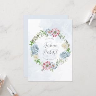 Colourful floral wreath Save the Date Invitation
