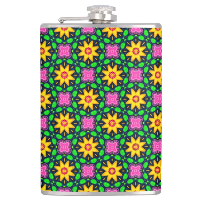 Colourful Floral Yellow Flowers Pattern-45567 Hip Flask (Front)