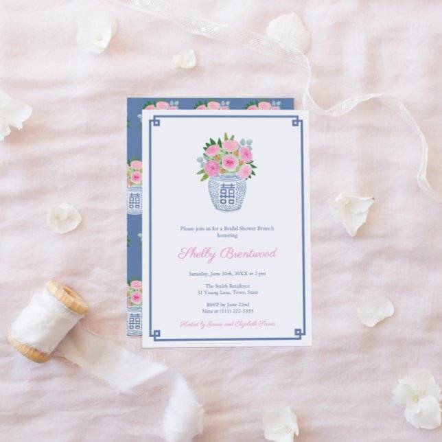 Colourful Florals Ginger Jar Bridal Shower Brunch Invitation (Creator Uploaded)