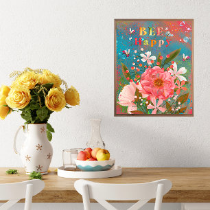 Colourful Florals Pink Inspirational Poster
