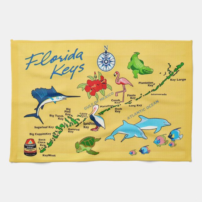Colourful Florida Keys Map Kitchen towel (Horizontal)
