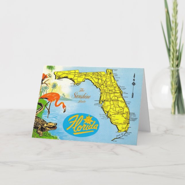Colourful Florida Vintage Map  Card (Front)