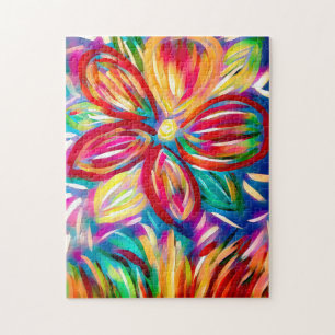 Colourful Flower Acrylic Paint Modern Floral Jigsaw Puzzle