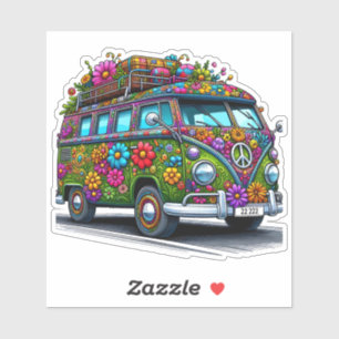 Colourful Flower-Adorned Van Parked on a Sunny Day