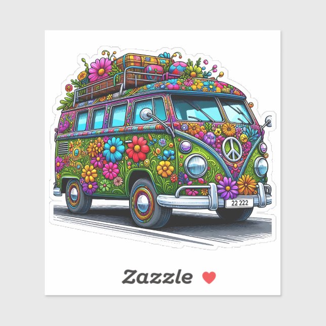 Colourful Flower-Adorned Van Parked on a Sunny Day (Sheet)