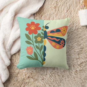 Colourful flower and butterfly graphic design cushion