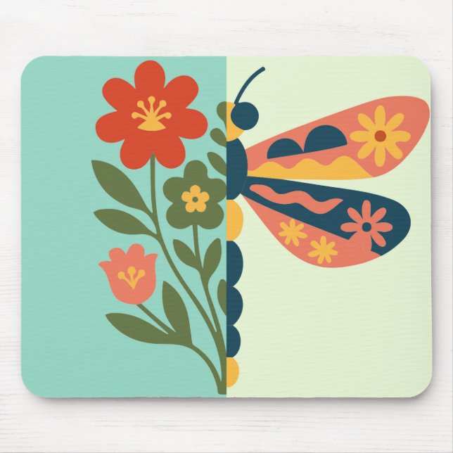 Colourful flower and butterfly graphic design mouse pad (Front)