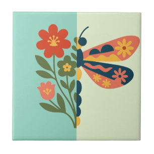 Colourful flower and butterfly graphic design tile