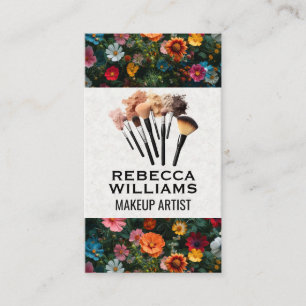 Colourful Flower Arrangement Make Up Brushes Business Card