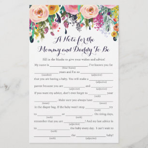Colourful Flower Baby Shower Advice Game Cards