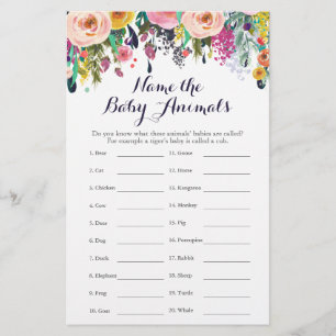 Colourful Flower Baby Shower Baby Animal Name Game