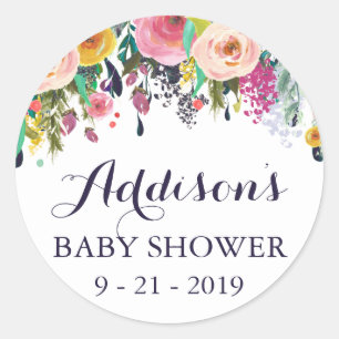 Colourful Flower Baby Shower Circle Stickers Label