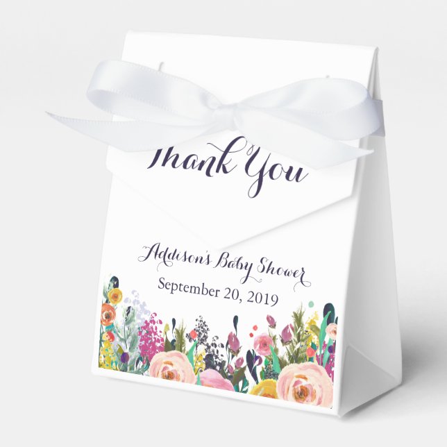 Colourful Flower Baby Shower Favour Box Ribbon (Front Side)