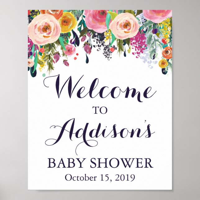 Colourful Flower Baby Shower Welcome Sign Poster (Front)
