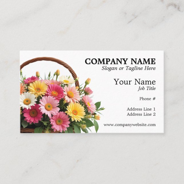 Colourful Flower Basket Florist Floral Designer  Business Card (Front)